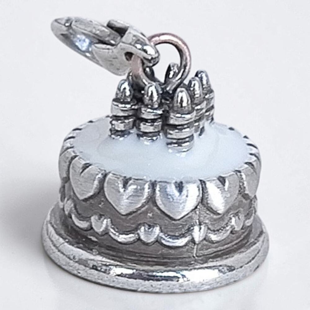 Brighton Happy Birthday Cake Charm Candles Enamel Lobster Clasp Silver Plated